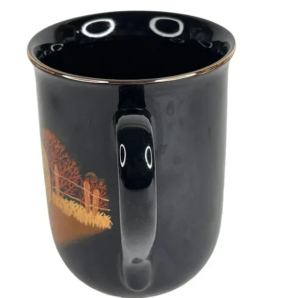 2 Otagiri Owl Mugs Black Gold Japan Vintage Set Coffee Cup Metallic Gold Trim - Picture 6 of 12